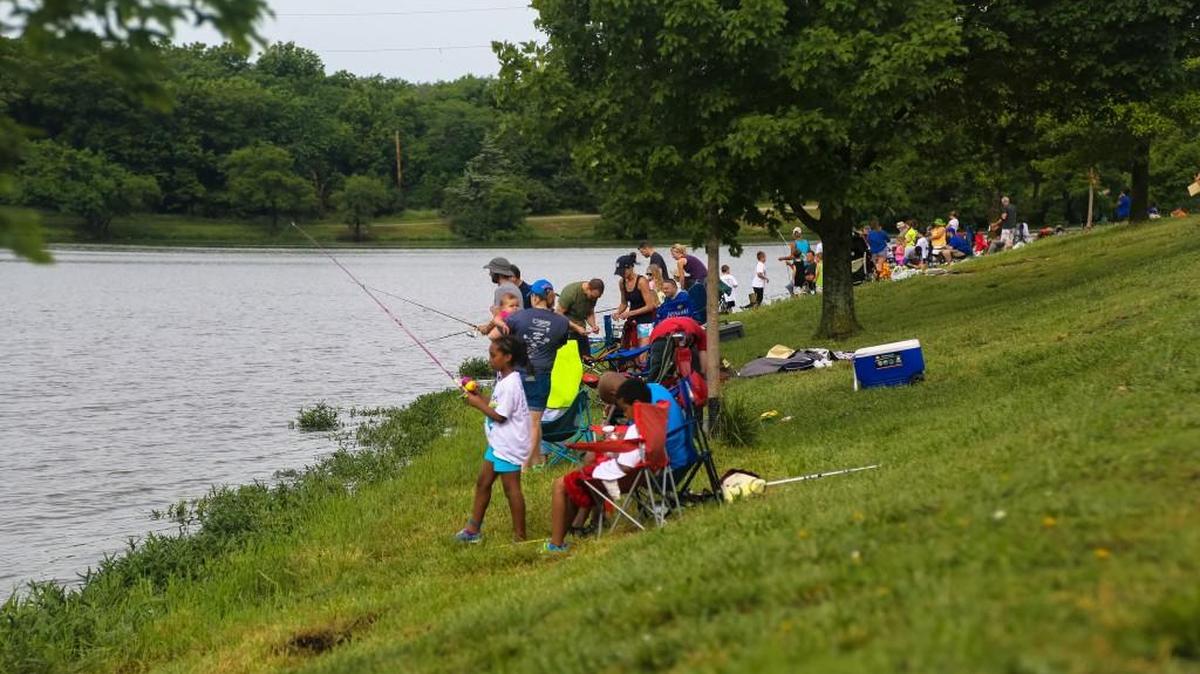Attendance was low at the Kids’ Fishing Derby June 17 at Cedar Lake due to the weather. Typically the Derby pulls in close to 800 people, but this year only 320 registered because of the unsettled weather.