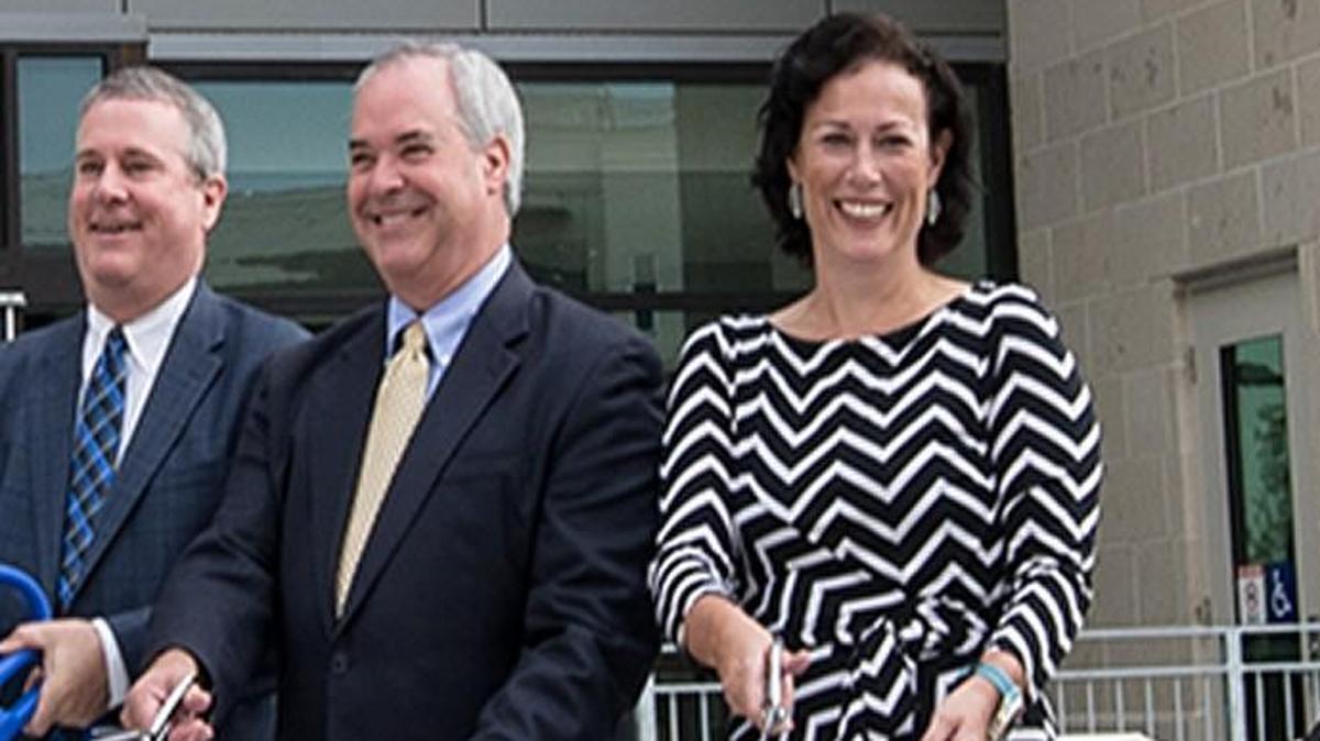 Longtime Lenexa City Councilwoman Amy Slater, pictured at a ribbon cutting, is retiring. She was first elected in 1999.