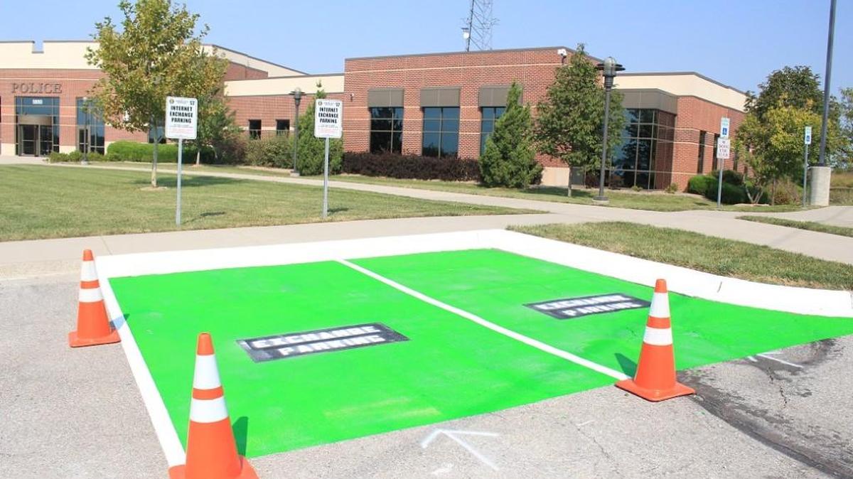 This area near the Shawnee Police Department, set up for internet purchase exchanges, is monitored by video around the clock.