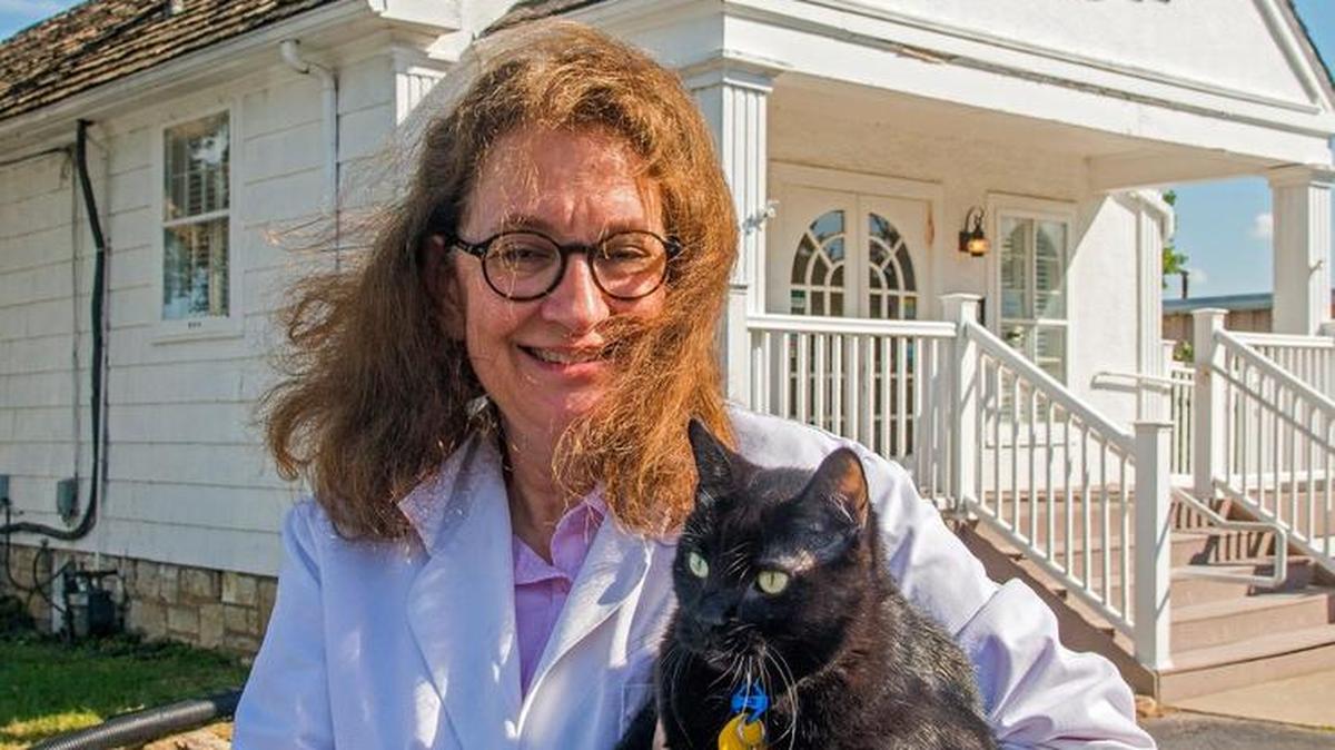 Heartland Animal Clinic in Overland Park operates in what used to be the First Church of Christ, Scientist. Veterinarian Jill Sandler calls the former church a great home for her animal clinic: “People and their pets feel a lot more comfortable here. They feel like they are coming into a home.” Sandler shows off a cat named Dip (so named for the tiny white spot on his tail). The clinic is at 7821 Marty St.