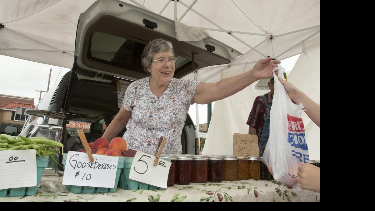 
Jeanne Bradwell of Muncie, Kan., was one of the vendors last weekend at the new farmers market in downtown Mission.



