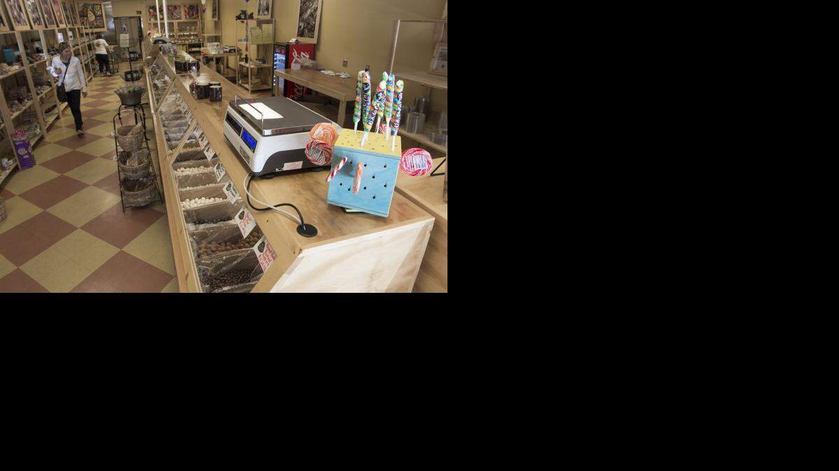 
A long counter holds a wide variety of candy and nuts at We B Nuts and Stuff, 9437 Mission Road, Leawood.
