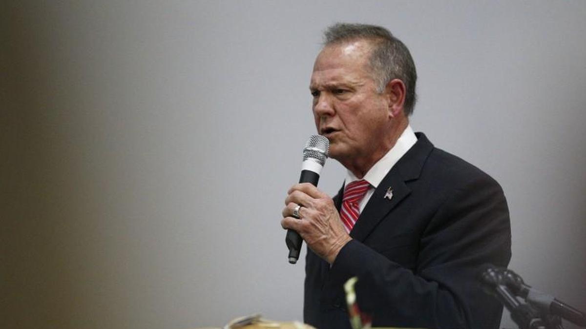Former Alabama Chief Justice and U.S. Senate candidate Roy Moore speaks at a revival Nov. 14, in Jackson, Ala.