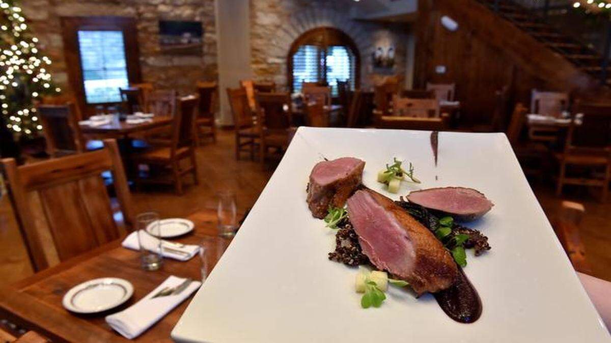 
The pressed duck breast is served with duck sausage, roasted apple and beets at Renee Kelly’s Harvest, 12401 Johnson Drive in Shawnee. 
