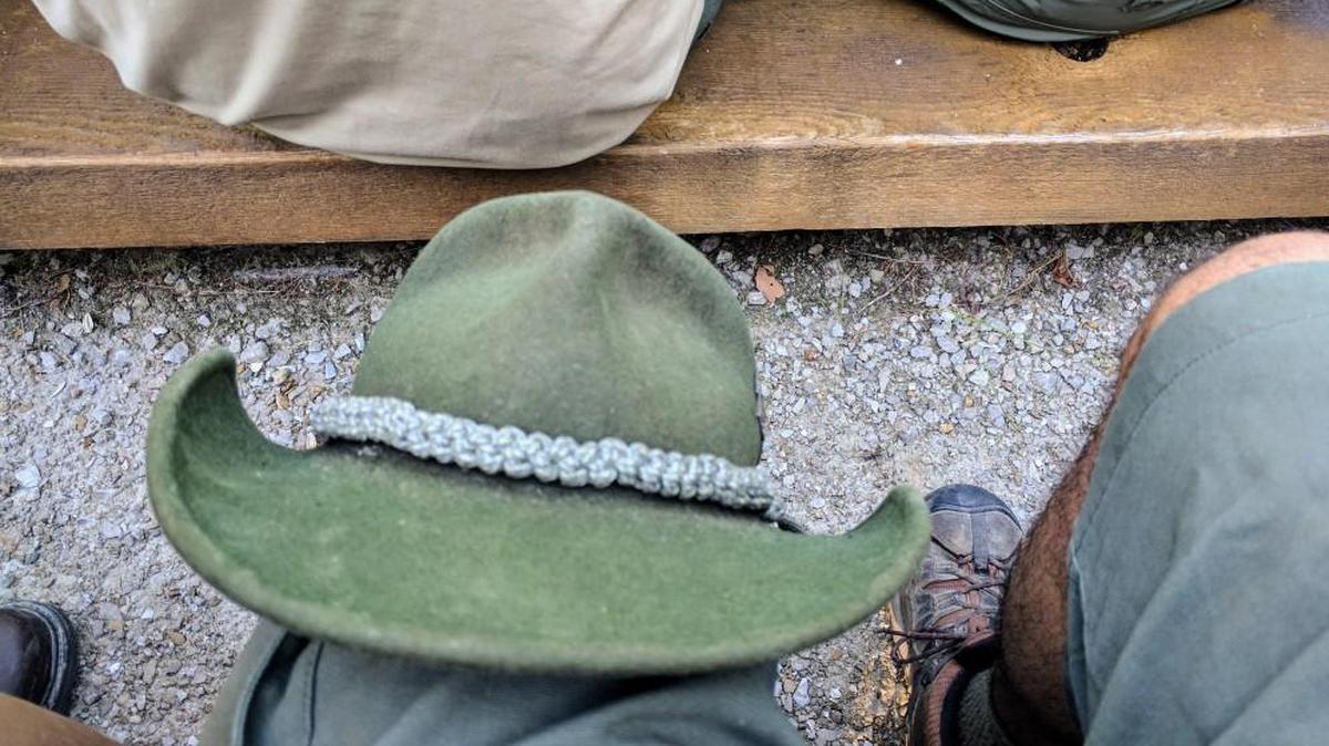The trusty hat has visited many places, including a prop closet.