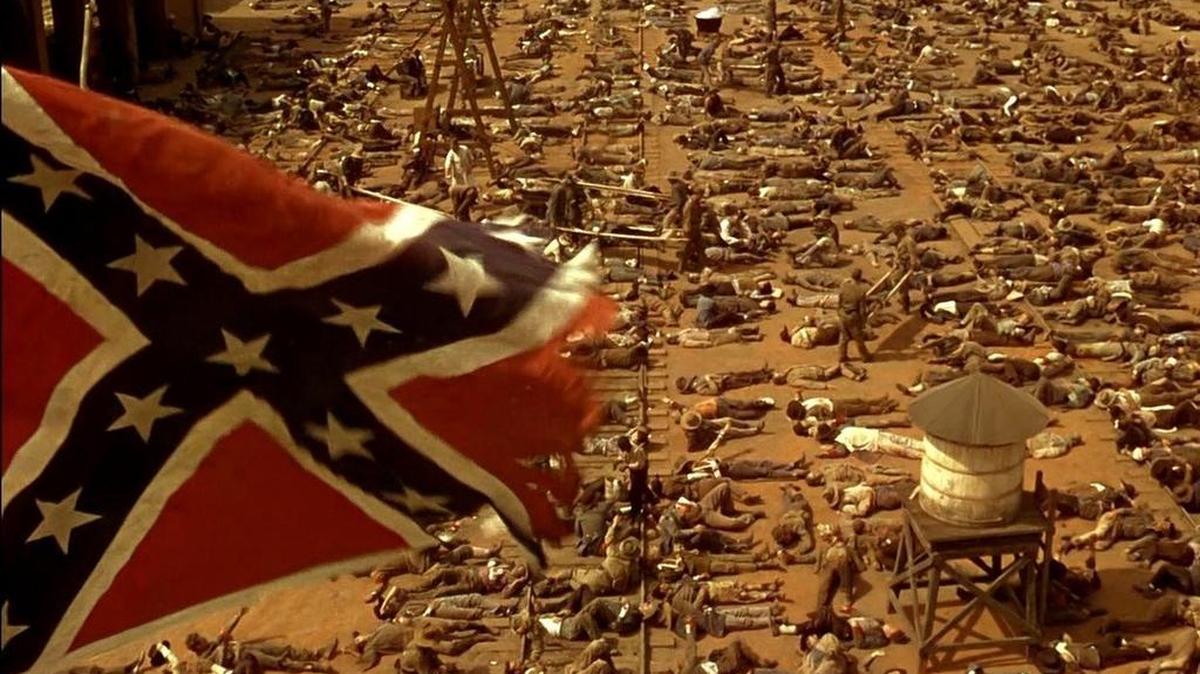 The Stars and Bars flies over a scene of wounded soldiers in “Gone With the Wind,” which idealized the Confederacy.