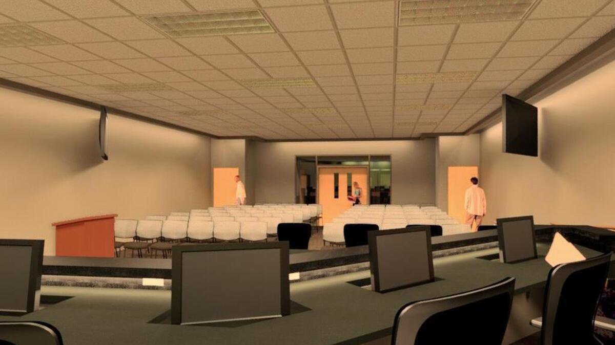 A plan to renovate the Shawnee council chambers will include individual seats, rather than pews, and bullet-resistant panels on the ADA-compliant dais.