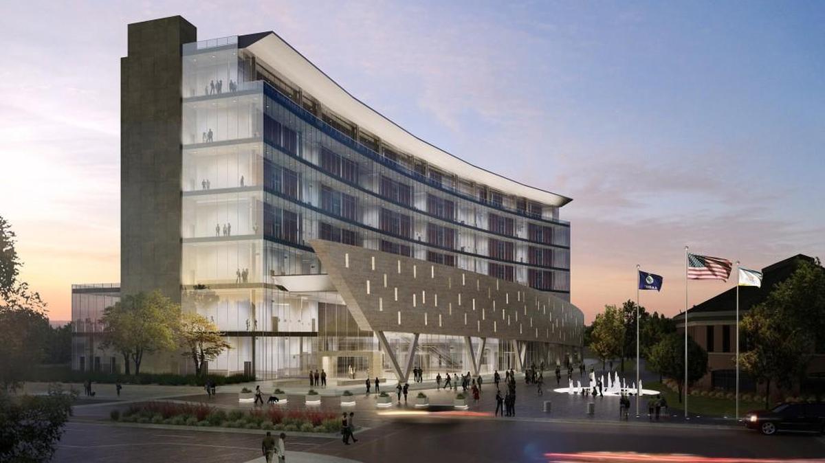 The rendering shows a plaza view of the new courthouse, which will be accessible to those with disabilities and special needs.