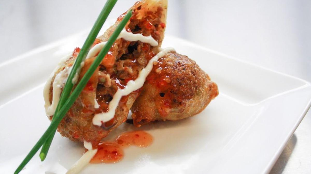 The most popular appetizer at The J Bar is cheesesteak egg rolls, served with sweet chile sauce and horseradish cream.