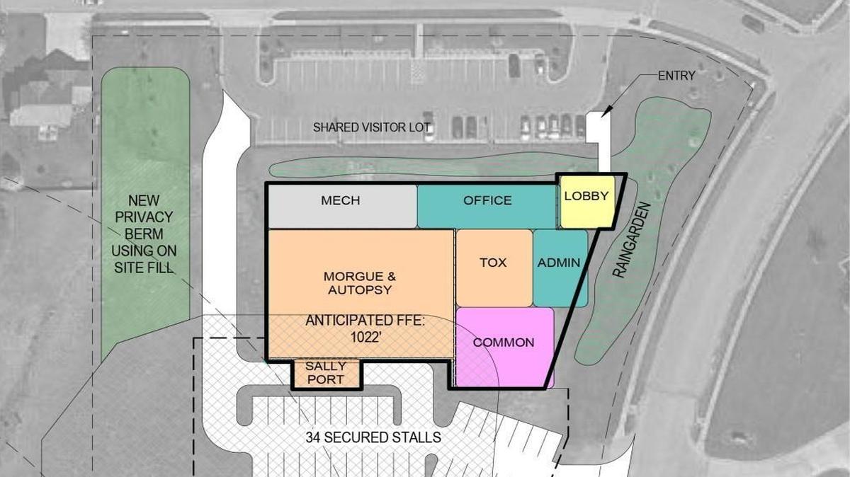 A proposed floor plan for the coroner’s facility.