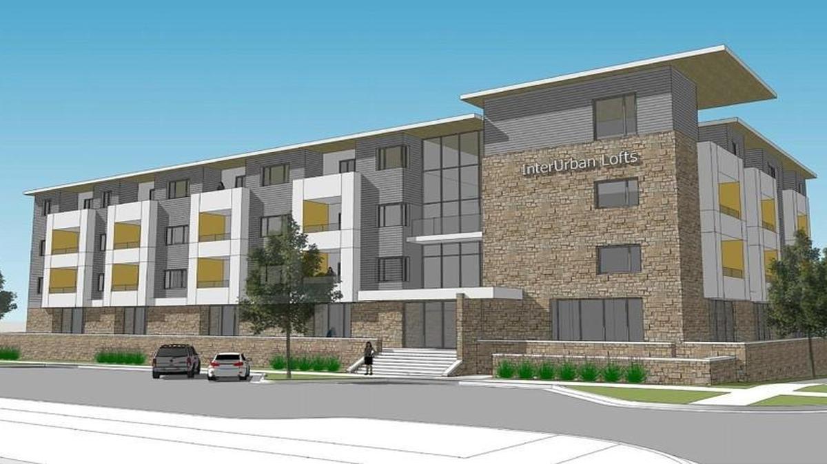 
The InterUrban Lofts project would include 41 residential units, 8,500 square feet of first-floor office space and a 53-space underground parking garage.
