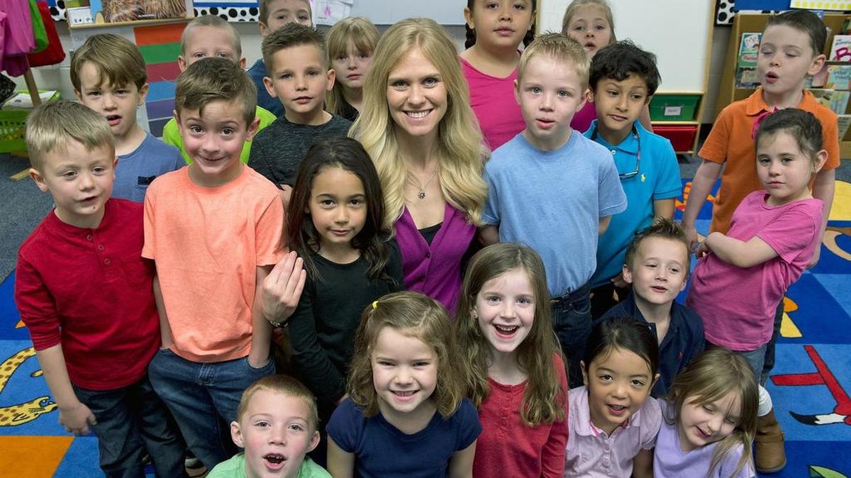 Master teacher Adriane Falco, 31, shown with some of her kindergarten pupils, has been named a 2016 Emporia State University Kansas Master Teacher.