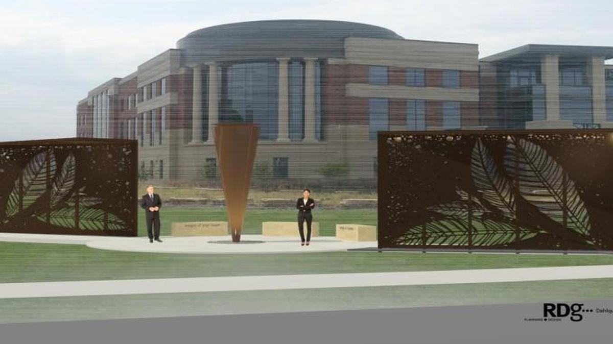 The art installation, titled, “Weight of your Heart, Weight of a Feather,” entails a large fulcrum standing between two large screens, reminiscent of the scales of justice by artists David B. Dahlquist and Matt Niebuhr. It is set to be placed in front of the justice building, located near 119th Street and Tomahawk Parkway.