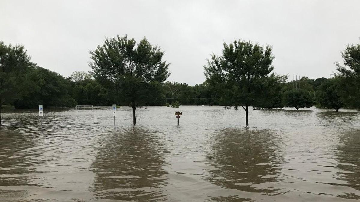 In addition to the Leawood city park, 30 residential and commercial structures flooded on July 27. Water reached the rim of the basketball goals located within the east side of the park on Lee Boulevard.