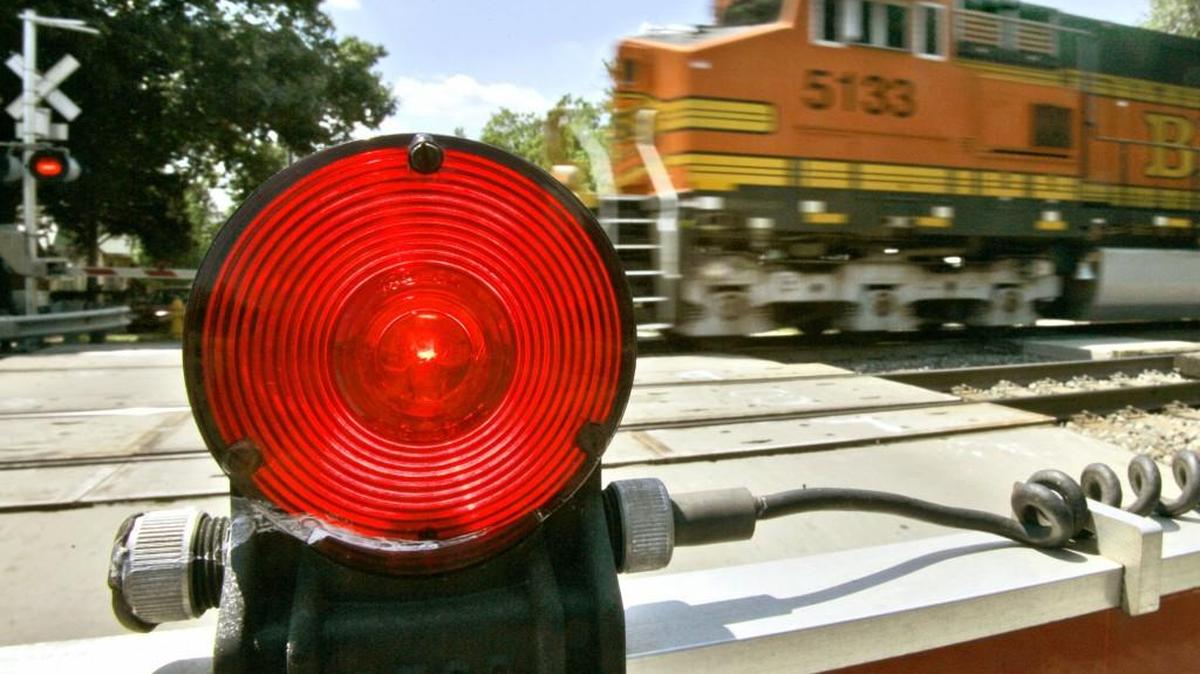 A train rolls through Poplar St. near Santa Fe St. in downtown Olathe in 2015.