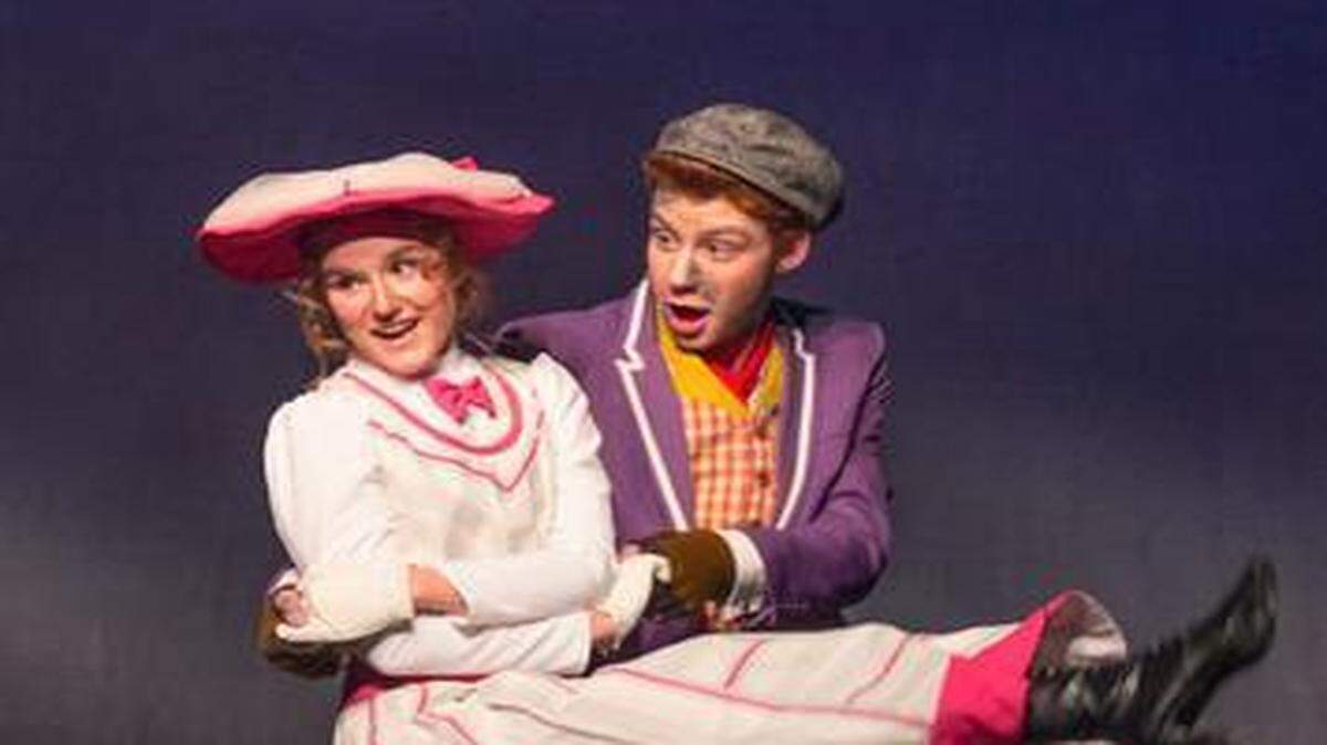 
Rose Smithson as Mary Poppins and Zach Greer as Bert at Shawnee Mission South High School. 
