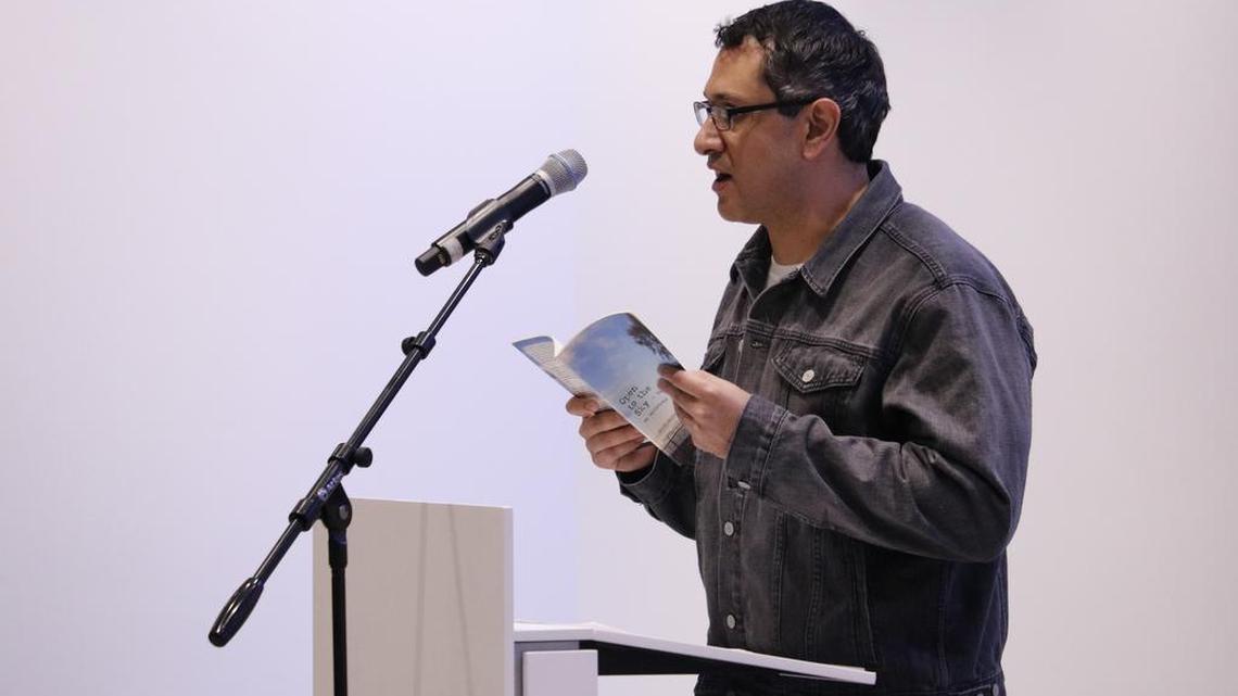 Lex Cortes, a former inmate at Lansing Correctional Facility, read his poetry, along with a selection of other inmates’ poetry, during a recent Arts in Prison poetry reading at the Johnson County Arts and Heritage Center. Cortes studied poetry during his incarceration with Arlin Buyert, the Arts in Prison Poetry Program instructor.