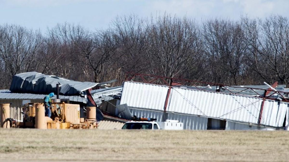 Buildings at the Johnson County Executive Airport sustained damage when hit Olathe during a March storm.