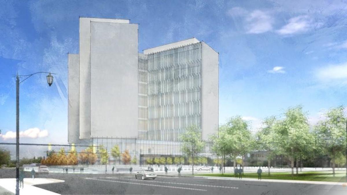 An early artist rendering of the proposed new Johnson County Courthouse, which should come into clearer focus next week during two public meetings, Feb. 6 and 7, for residents to see new early concepts for the courthouse.