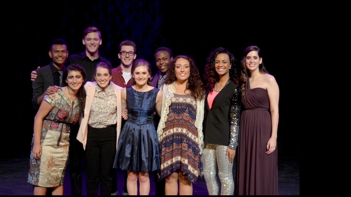 
Selected from a field of 24 high school singers as finalists in the KC SuperStar competition: Kate Cosentino (front row, from left), Monica Stanley, Allie Bostwick, Tessa Hake, Lorre’al Triplett, Bethany Vermillion; Alex Haywood (back row, from left), Austin Klein, Sebastian McCarty and Prince Russell Johnson. The Jewish Community Center of Greater Kansas City sponsors the competition; finals will be held Aug. 23 in Yardley Hall at Johnson County Community College with comedian Rob Riggle as emcee.

