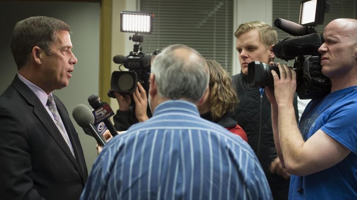 Jim Hinson, superintendent of the Shawnee Mission School District spoke briefly with the media before the school board meeting Nov. 28, 2016. Hinson explained the District's policy in regards to the ban on wearing of safety pins by teachers at staff in the district, a decision that was criticized by many parents. On Monday, consultants assisting in the search for a new superintendent shared community feedback about what qualities that leader should have.