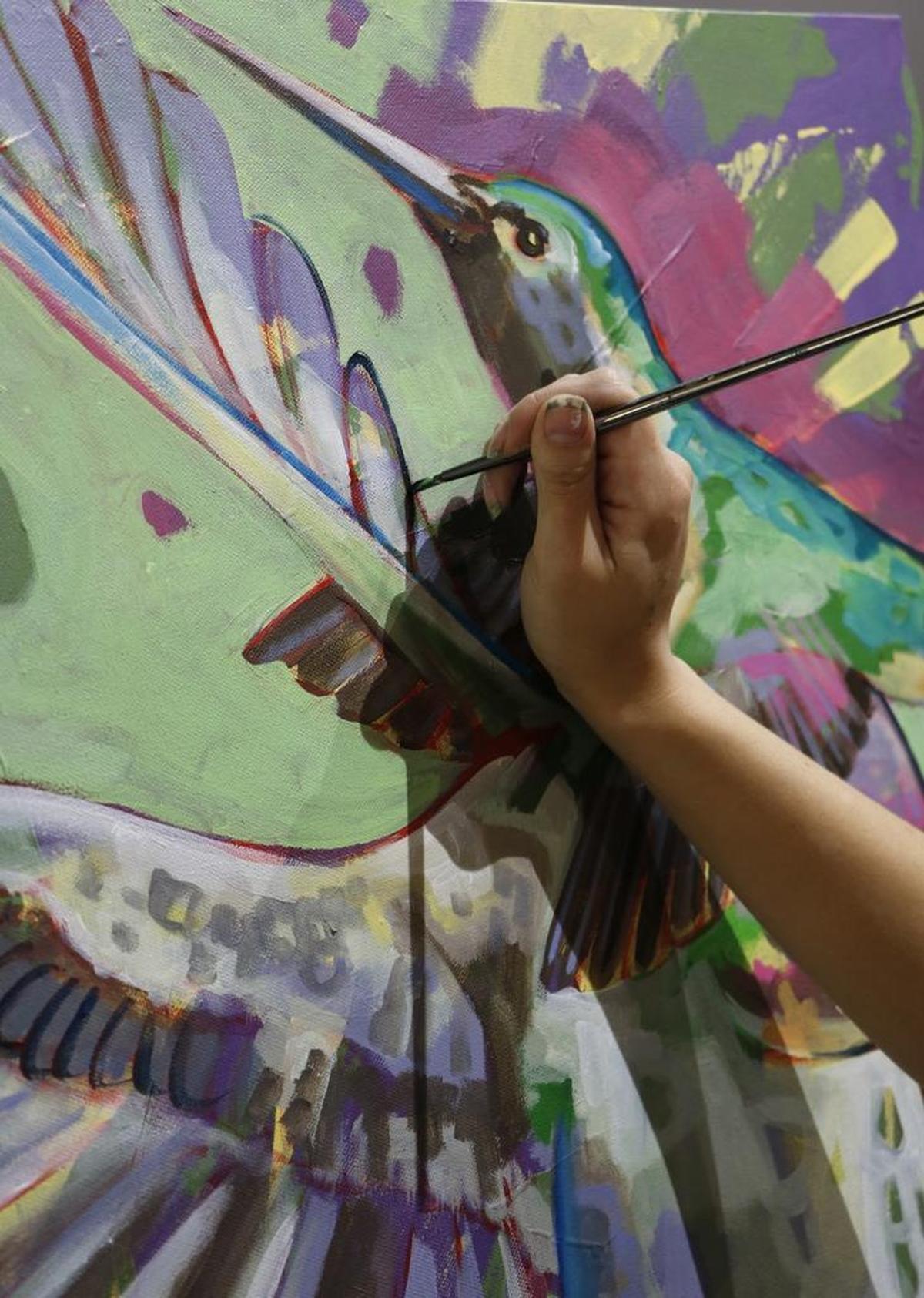 For the past two years, Zoellers has focused on painting birds. “I asked myself how I could take people’s minds off of the negativity that surrounds us and bring more color and happiness into the world,” Zoellers said. “Birds became the language for that joy.”