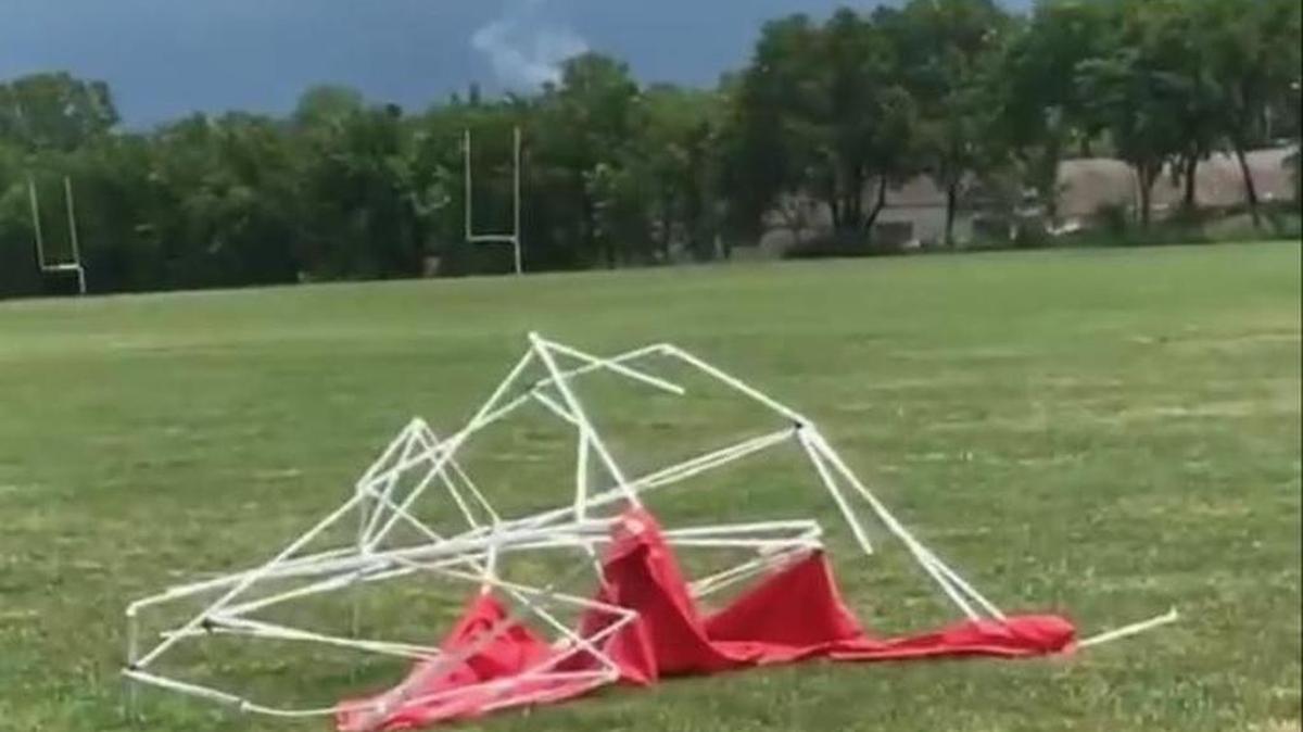 A tent used to shelter Lee’s Summit North tennis players was a victim of the severe thunderstorm that struck June 26 during the second day of the Summit Slam tournament at Lee’s Summit North.