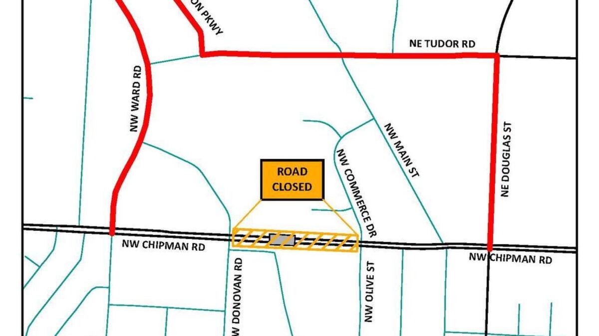 The city of Lee’s Summit announced this week that the eastbound lanes of the Northwest Chipman Road bridge between Northwest Commerce Drive and Northwest Donovan Road are set to close at 10 p.m. Friday and will remain closed until 5 a.m. Monday, weather permitting.