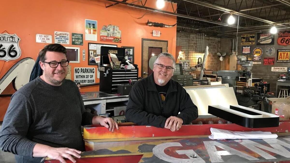 Ben Wine, left, and Dave Eames relax at Fossil Forge.