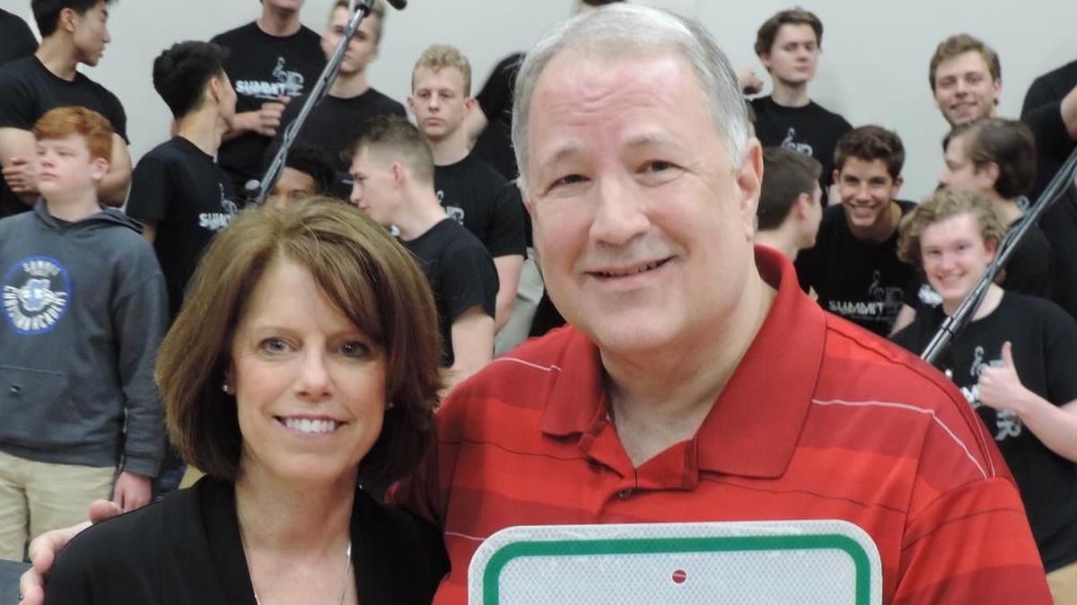 Greg Finch is pictured with Linda Harrelson, Head of School at Summit Christian Academy.