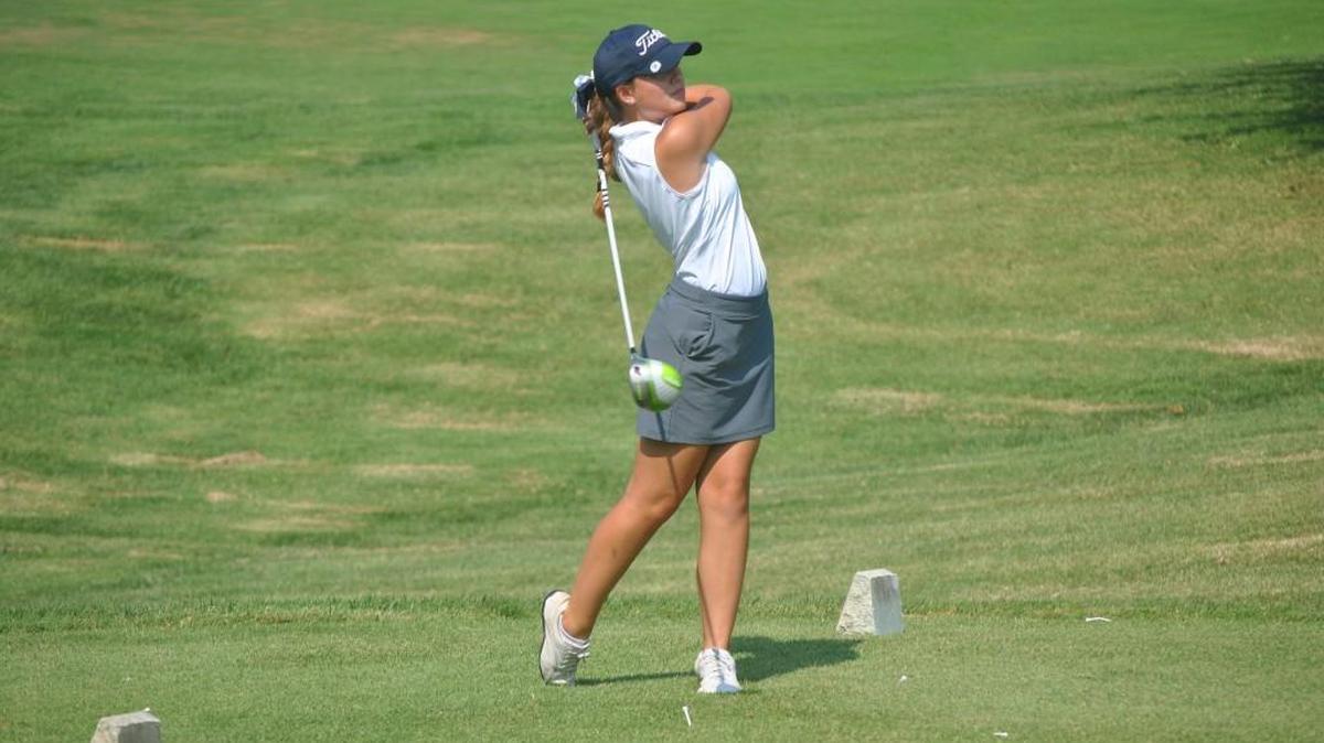 McKenna Rice of Lee’s Summit West, takes a swing in this file photo from the Class 2, District 7 tournament. Rice finished tied for 23rd Oct. 9-10 during the Class 2 state girls’ golf tournament at the Sedalia Country Club.
