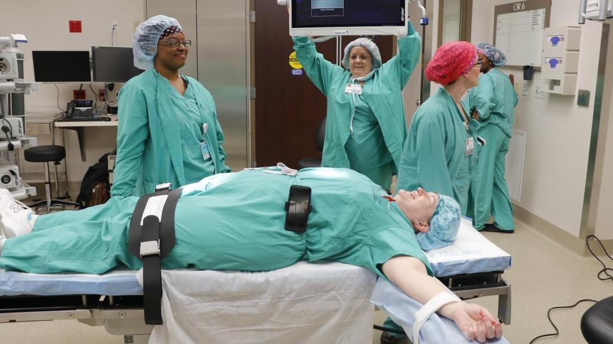 Surgical staff at St. Luke’s East Hospital completed training in the use of lights and booms in one of the hospital’s two new surgery suites, which opened Thursday, Feb. 1, 2018, as part of a $10-million, 25,000-square-foot expansion.