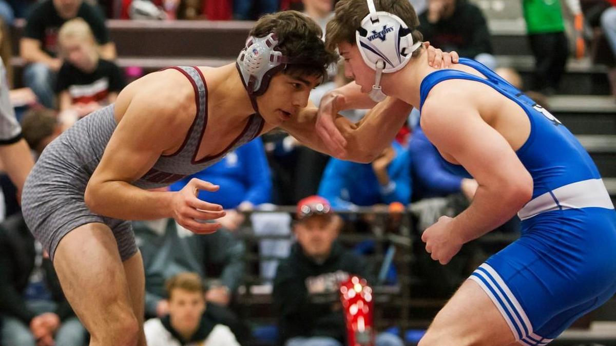 Adrian Castaneda of Lee’s Summit North squared off with Greyden Penner of Liberty in the 160-pound final Dec. 9 at the Lee’s Summit North Invitational. Castaneda lost the title bout on a 12-4 major decision against Penner.