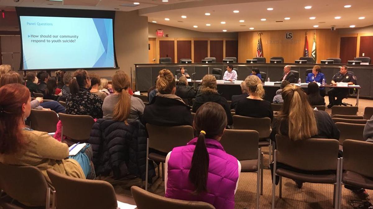 About a month after two Lee’s Summit North High School students took their own lives, around 100 people gathered inside Lee’s Summit City Hall on Wednesday, Nov. 1, 2017, to listen to local experts and ask questions about suicide prevention. The event was organized by Lee’s Summit CARES.