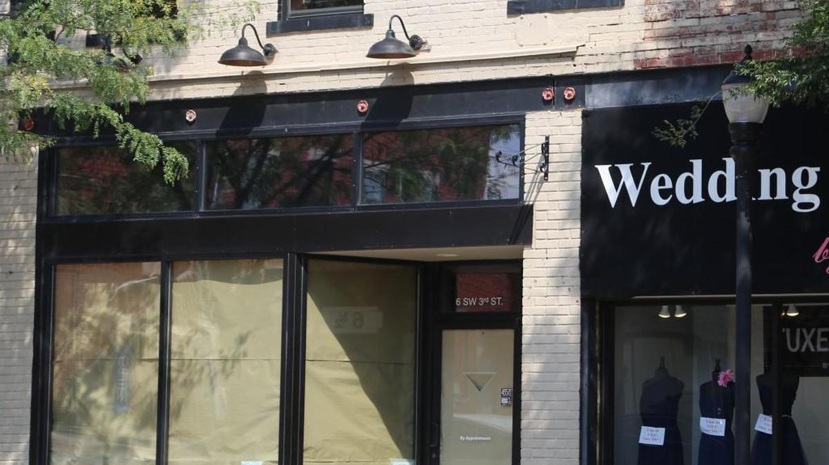 Green paint shows where Shane Veritasi will use marble as an accent for his new bar and cafe at 6 S.W. 3rd St.