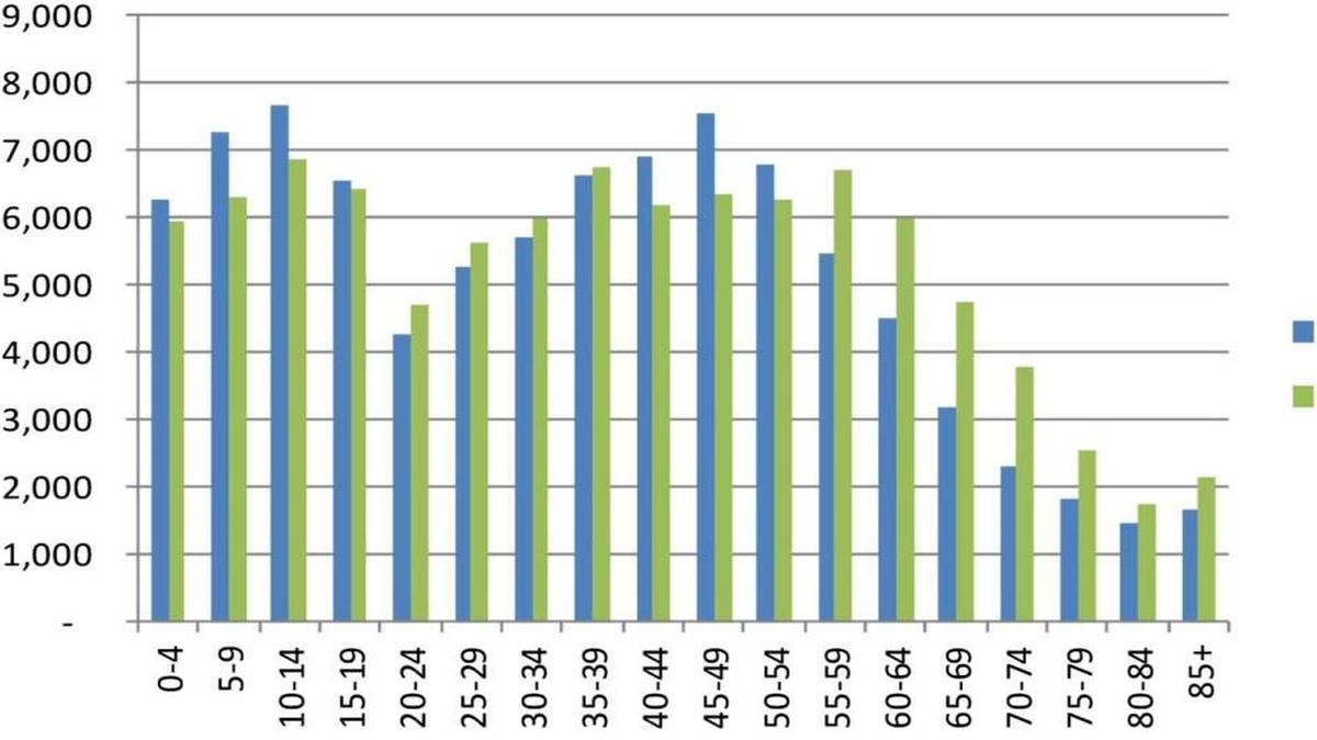 A 10-year snapshot of Lee’s Summit demographics shows increase in people over 65 and decrease in young children.