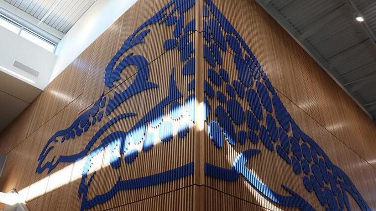 The Jaguar mascot took its place in the new freshman wing of Blue Springs South High School.