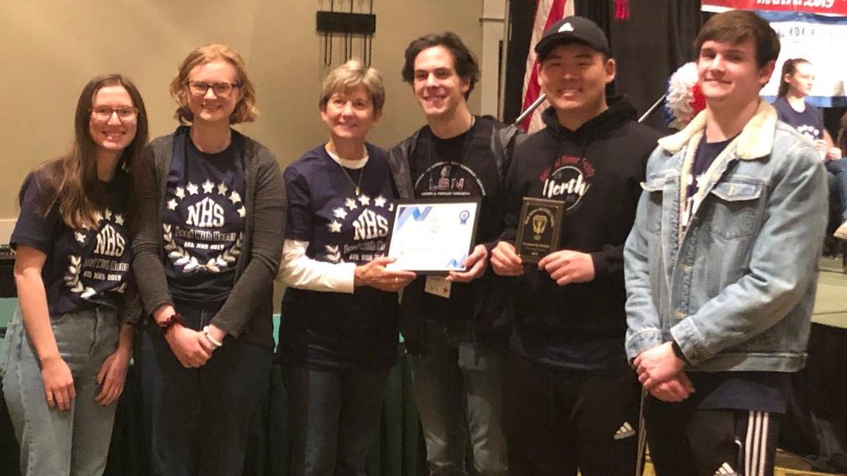 Those attending the conference included (from left) Addi White, Eryn Throneberry, Linda Whitford of the Missouri Association of National Honor Societies, Jack Graham, Alaric Chen and Grant Godard.