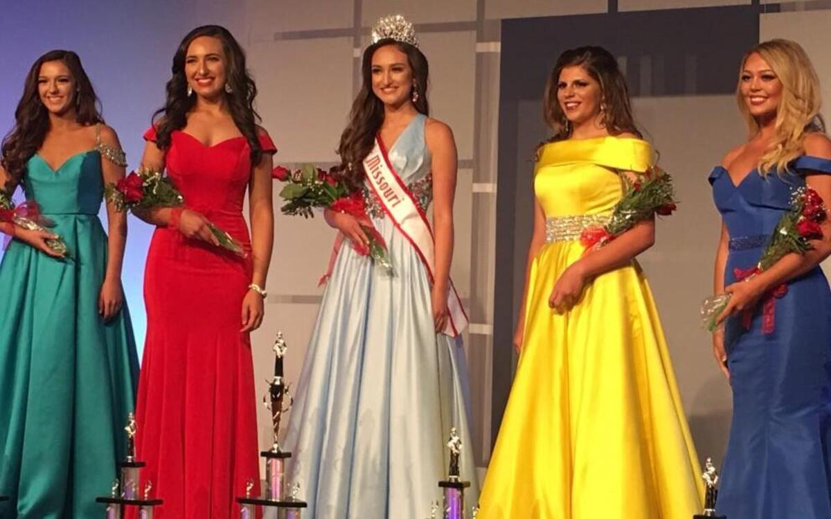 Maryn White (center) was recently crowned National American Miss Missouri Teen 2017. She is pictured with other finalists in the state pageant.