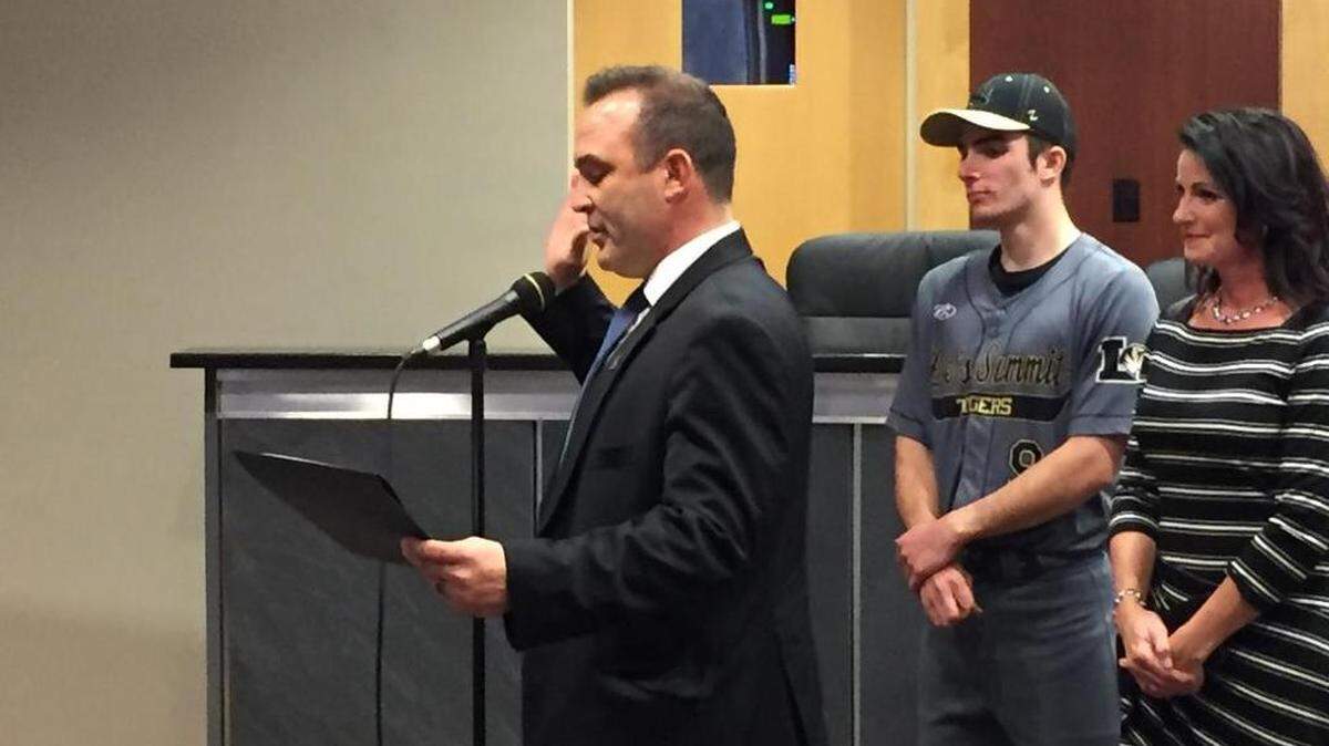 Bill Baird was sworn in on Thursday. Behind him is his son, Grant, and his wife, Hillory.