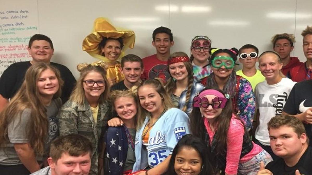 This is the 2017-18 Tiger Broadcast staff, attired for homecoming spirit week.