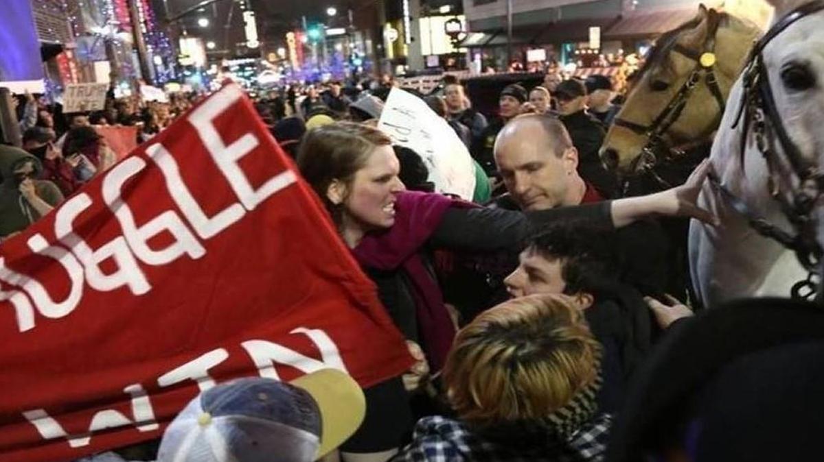 A woman, identified as April Foster, slapped a police horse outside a Donald Trump rally March 12 in Kansas City. Foster pleaded guilty Wednesday in Municipal Court.
