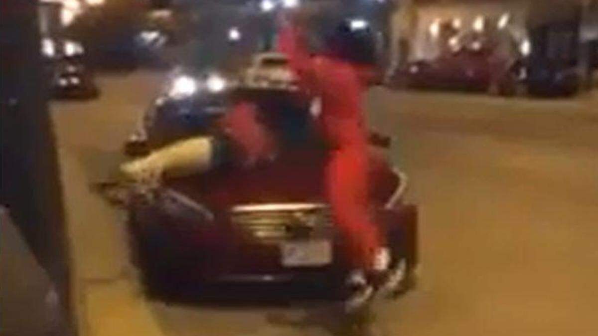 
A video published on YouTube shows two juveniles leaping backward onto car hoods Saturday night on the Country Club Plaza and stretching out as if they were in coffins. Police arrested the two, but the victims declined to pursue charges.

