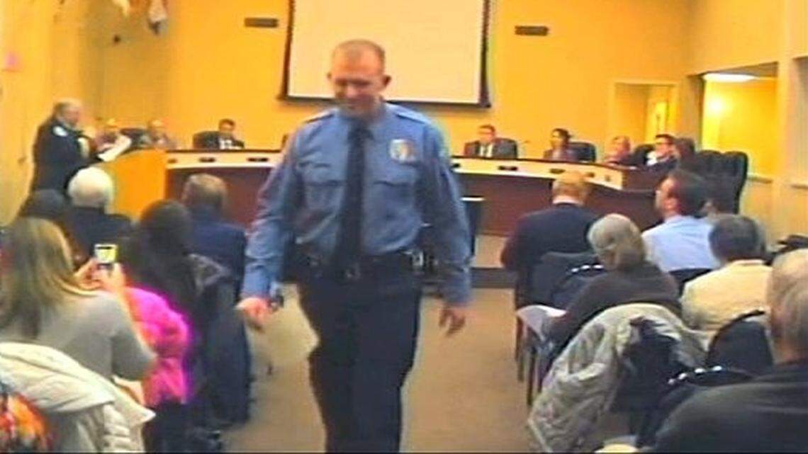 
Ferguson Police Officer Darren Wilson, from a video of a Ferguson City Council meeting in Feburary.
