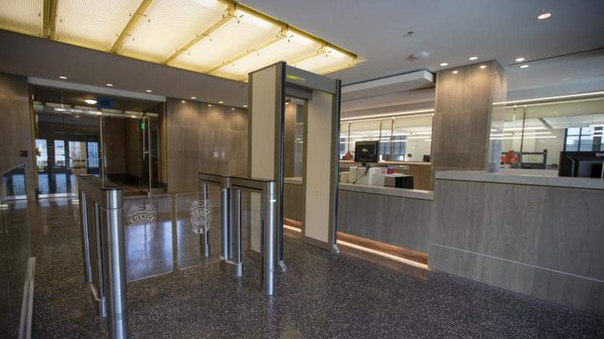 
The entrance to Kansas City’s police headquarters was one area that underwent significant changes during the update, including making the entryway wheelchair accessible. Veterans on the force describe the old building as being cramped and outdated.
