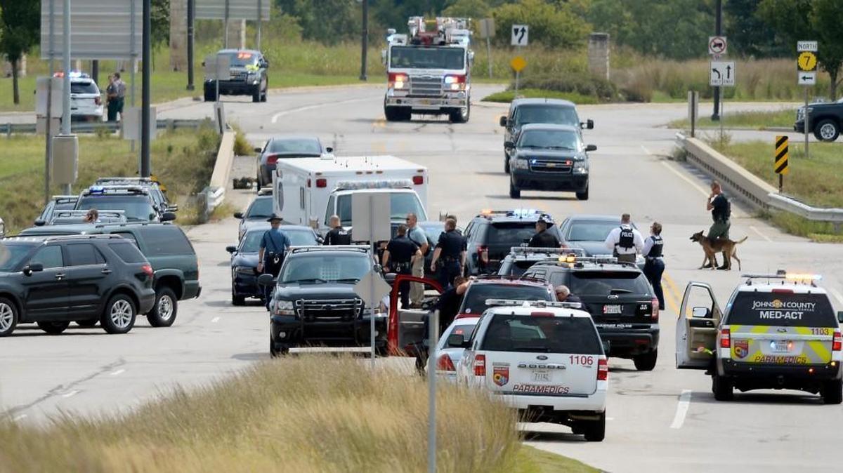 
Law enforcement officers gathered on Prairie Star Parkway near Kansas 7 in western Lenexa on Thursday while they searched for someone who supposedly shot at a Lenexa patrol car along the highway. The officer driving the car was not injured. Investigators later determined that the patrol car’s window broke as a result of a stress fracture.
