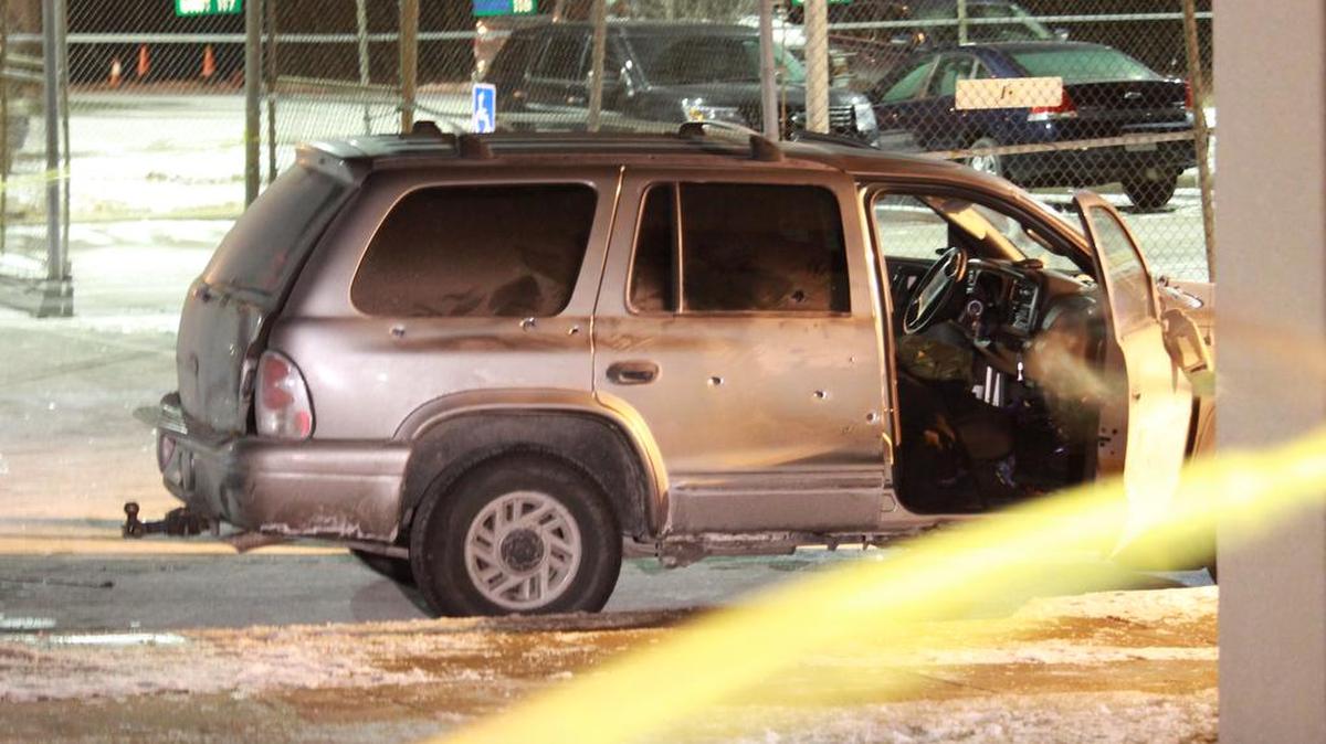 Raytown police were investigating after a person who had been shot arrived at the police department at 10000 E. 59th Street on Wednesday, Jan. 17, 2018. An SUV parked next to the curb of the police department had what appeared to be several bullet holes on the passenger side of the vehicle.