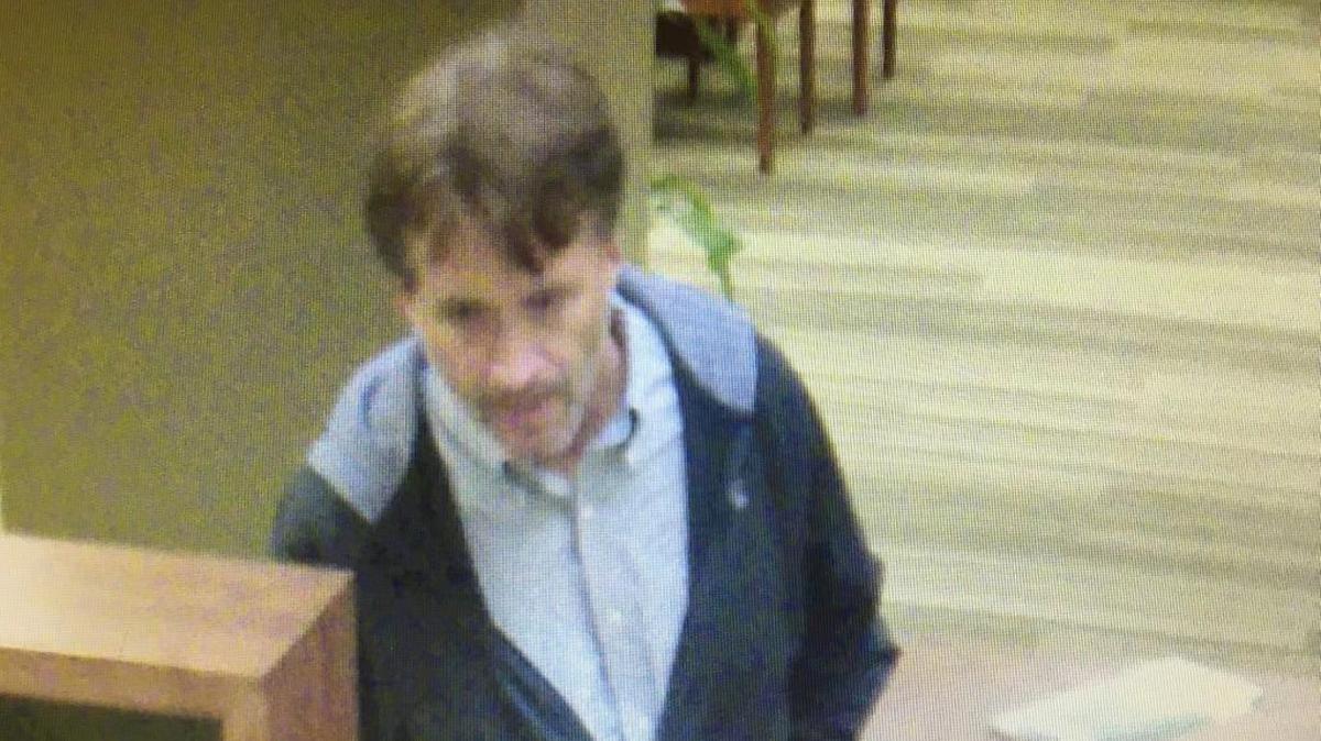 This man is suspected of holding up the First National Bank in the 4600 block of College Avenue in Overland Park on Friday. A red dye pack exploded after he left with the money.