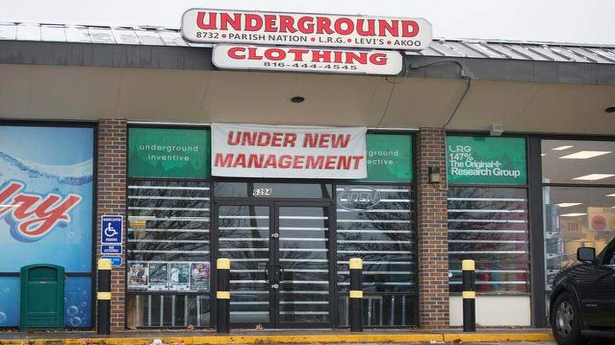 
Underground Clothing, near 63rd Street and Troost Avenue, was closed Friday after a store clerk exchanged gunfire with a robber Thursday night. Both the clerk and would-be robber were hospitalized.
