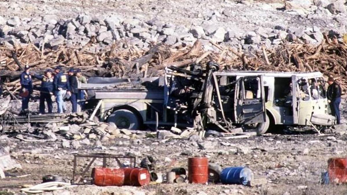 Little remained but the wreckage of fire trucks at the south Kansas City blast site where six Kansas City firefighters were killed in November 1988.